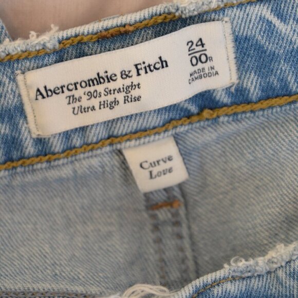Abercrombie & Fitch Ultra High Rise 90s Straight Light Wash Jeans Sz 24/00R - Picture 6 of 10